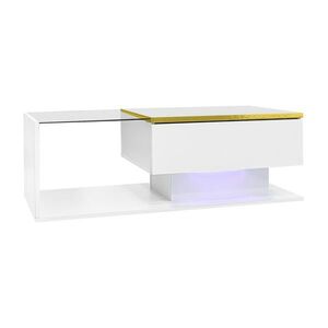 SHOPENTRA KONFERENČNÝ stolík biely vysoký lesk 90 cm so sklom a LED diódami vyobraziť