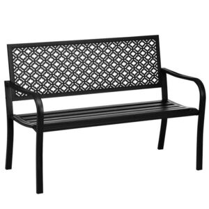Modfu ZÁHRADNÁ lavička z ocele 127x63x83 cm čierna s operadlom a podrúčkami, nosnosť 240 kg vyobraziť