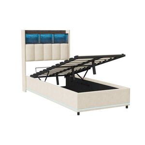 SHOPENTRA PLYNOVÁ jednolôžková posteľ 90x200 cm, LED, čelo postele, úložný priestor, biela vyobraziť