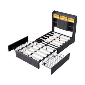 SHOPENTRA ČALÚNENÁ posteľ 90x200 sivá ľanová látka, 2 zásuvky, LED, USB/USB-C vyobraziť