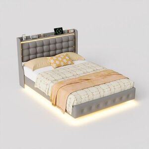 SHOPENTRA MANŽELSKÁ POSTEĽ 160x200 sivý zamat, RGB-LED, USB, čelo postele s gombíkovým efektom vyobraziť
