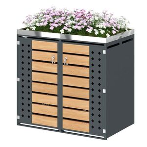 Modfu BOX na odpadkové koše z pozinkovanej ocele 132x80x124, 5 cm sivý s integrovaným kvetináčom, uzamykateľnými dvierkami a 2 priehradkami vyobraziť