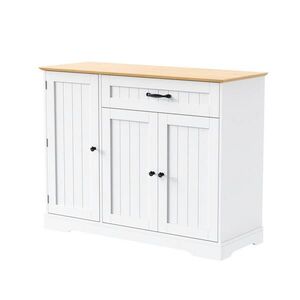 Modfu KOMODA z MDF 107x40x84 cm biela/prírodná s 3 dverami, zásuvkou a nastaviteľnými policami, moderný škandinávsky vzhľad vyobraziť