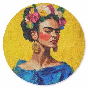 MuchoWow ROHOŽKA Frida Kahlo - Žena - Žltá - Modrá - Kvety 120x120 cm vyobraziť