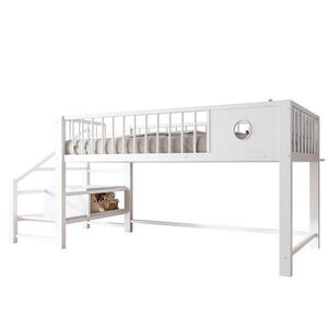 OKWISH POSCHODOVÁ posteľ 90/200 cm biela z kovu a MDF s úložným priestorom a rebríkom vyobraziť
