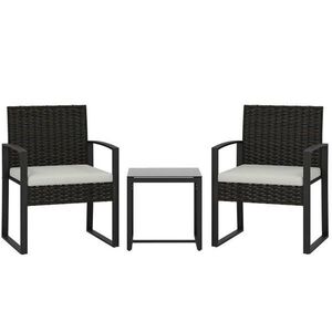 OKWISH BALKÓNOVÝ set 55/58/76 cm krémovosivý pre 2 osoby z ocele s kreslami, stolíkom a odnímateľnými poťahmi vyobraziť