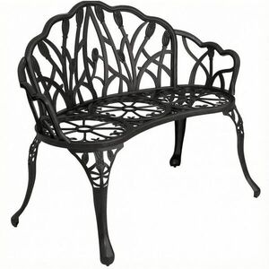 OKWISH ZÁHRADNÁ lavica 99/57/78 cm čierna pre 2 osoby z hliníka s dekoratívnym kvetinovým operadlom vyobraziť