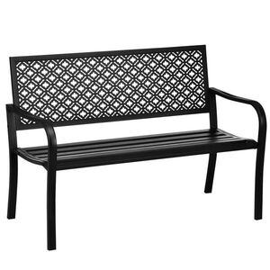 OKWISH ZÁHRADNÁ lavička 127/63/83 cm čierna pre 2 osoby s opierkou a podrúčkami z ocele vyobraziť