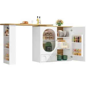 Redom BAROVÝ stôl 138/39/105 cm z MDF a kovu, otočný o 360° s úložným priestorom, Biela vyobraziť
