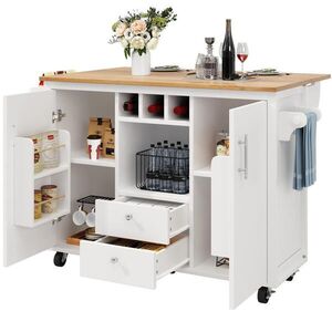 Redom KUCHYNSKÝ ostrovček 137, 9/73(45)/92, 2 cm so sklápacou doskou, kolieskami a úložným priestorom z MDF a kovu, Biela vyobraziť