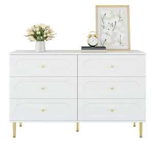 STILVORA KOMODA Biela úložná skrinka so 6 zásuvkami, 120 × 40 × 75 cm, do obývačky a spálne vyobraziť