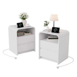 SHOPENTRA NOČNÉ stolíky, sada 2 kusov, biele s RGB LED diódami, zásuvkami EU a nabíjacou stanicou vyobraziť