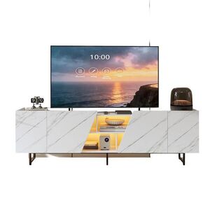 SHOPENTRA TV stolík, biely, 220 cm, mramorový vzhľad, kovový rám vyobraziť