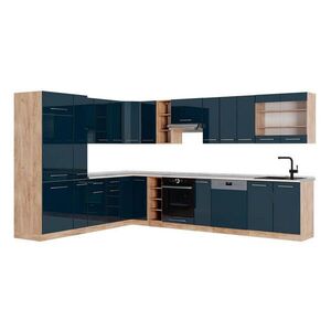 Vicco ROHOVÁ KUCHYŇA Fame-Line, Tmavo modrá vysoký lesk/Dub Goldkraft, 347 x 257 cm, AP Marble vyobraziť