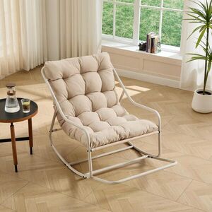 OKWISH HOJDACIE kreslo 75/116/82 cm béžové s hrubým vankúšom z ocele vyobraziť