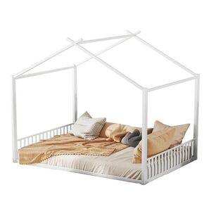 OKWISH DOMČEKOVÁ posteľ 140/200 cm biela s rámom v tvare domčeka z kovu vyobraziť