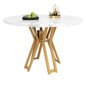 OKWISH JEDÁLENSKÝ stôl 100/100/76 cm bielo-zlatý z MDF a kovu s mramorovým dekorom vyobraziť