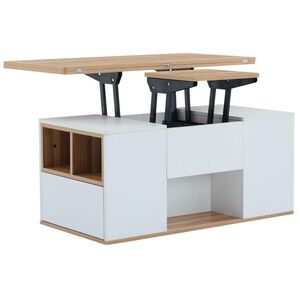 OKWISH KONFERENČNÝ stolík 100/51/47 cm biela a žltohnedá výškovo nastaviteľný 2 v 1 z drevotriesky vyobraziť