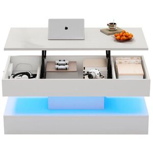 OKWISH KONFERENČNÝ stolík 100/50/42 cm biely z drevotriesky s výškovo nastaviteľnou doskou LED osvetlením a úložným priestorom vyobraziť