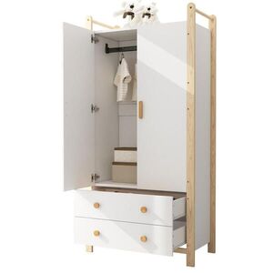 OKWISH ŠATNÍK 89, 6/44/180, 5 cm bielo-prírodný z masívneho dreva a MDF s tyčou na šaty a 2 zásuvkami vyobraziť