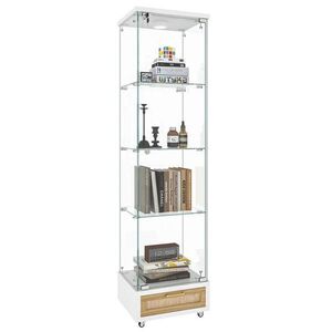 OKWISH VITRÍNA 36, 5/42, 5/167 cm biela z MDF a skla s LED osvetlením zásuvkami a uzamykateľným úložným priestorom vyobraziť