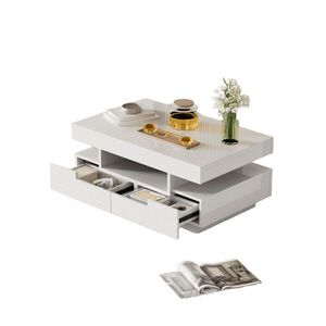 OKWISH KONFERENČNÝ stolík 80/50/36 cm biely z drevotriesky s vysokým leskom LED osvetlením zásuvkami a otvorenými priehradkami vyobraziť