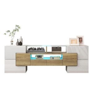 OKWISH TV skrinka 145/30/51 cm biela a zlatá z MDF a drevotriesky s LED osvetlením a vysokolesklým povrchom vyobraziť