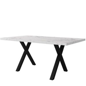 OKWISH JEDÁLENSKÝ stôl 140/80/76 cm bielo-čierny s mramorovým dekorom z MDF a ocele s krížovou podnožou vyobraziť