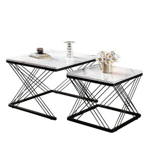 OKWISH SÚPRAVA konferenčných stolíkov 60/60/45 a 45/45/40 cm čierno-biela z MDF s vysokým leskom a nastaviteľnými nožičkami vyobraziť