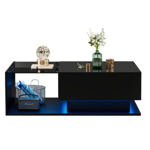 OKWISH KONFERENČNÝ stolík 100/50/32 cm čierny s LED osvetlením a zásuvkou z drevotriesky a skla vyobraziť