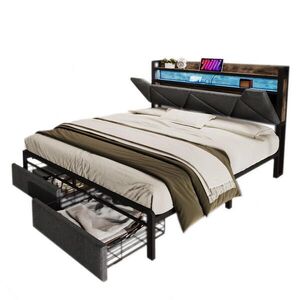 STILVORA ČALÚNENÁ POSTEĽ 160 × 200 cm, sivá, úložné čelo, 2 zásuvky, LED, USB/Type-C, ľan vyobraziť
