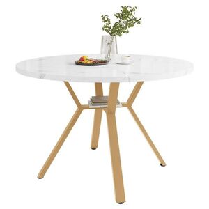 OKWISH JEDÁLENSKÝ stôl 100/100/75 cm bielo-zlatý z MDF a ocele s okrúhlou doskou v mramorovom dekore vyobraziť