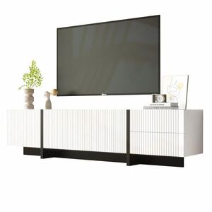 OKWISH TV skrinka 190/35/45 cm bielo-čierna z MDF a drevotriesky s 3 dvierkami, 2 zásuvkami a tlmeným zatváraním vyobraziť
