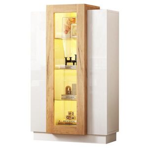 OKWISH VITRÍNA 74/40/120 cm biela a prírodná s LED osvetlením z drevotriesky, skla a akrylu vyobraziť