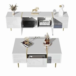 OKWISH SÚPRAVA TV stolíka a konferenčného stolíka 170/35/46 cm a 100/60/41, 5 cm biela z MDF s úložným priestorom vyobraziť
