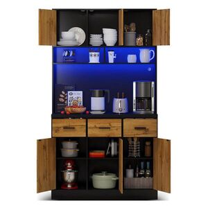 OKWISH KUCHYNSKÁ skrinka 100/40/180 cm čierna a prírodná z MDF a drevotriesky s LED osvetlením a zásuvkami vyobraziť