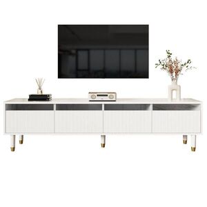 OKWISH TV stolík 178/35/45 cm biely z MDF so 4 zásuvkami a otvorom na káble vyobraziť