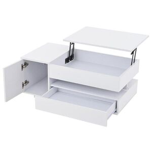 OKWISH KONFERENČNÝ stolík 95/50/34, 5 cm biely z drevotriesky s výklopnou doskou LED osvetlením a úložným priestorom vyobraziť