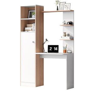 OKWISH PÍSACÍ stôl 123, 5/45/168, 5 cm bielo-prírodný z MDF s úložným priestorom a otvorenými policami vyobraziť