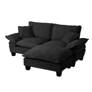 OKWISH ROHOVÁ pohovka 194/151/90 cm čierna s pohyblivým taburetom a 2 vankúšmi zo ženilky vyobraziť