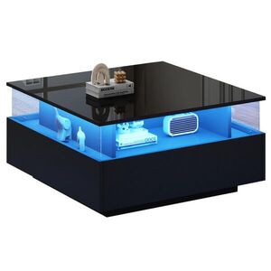 OKWISH KONFERENČNÝ stolík 70/70/41 cm čierny s LED osvetlením, 2 zásuvkami a výstavným priestorom z drevotriesky vyobraziť