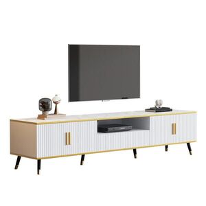 OKWISH TV skrinka 200/40/46 cm biela s mramorovým dekorom s káblovým otvorom z drevotriesky vyobraziť