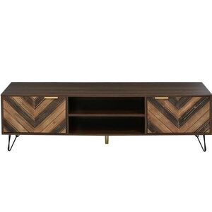 OKWISH TV stolík 155/38/48 cm prírodná farba z drevotriesky s 2 dvierkami a kovovými nohami vyobraziť