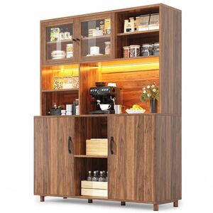 Redom VYSOKÁ komoda 140/40/185 cm z MDF s LED osvetlením, USB portom a posuvnými sklenenými dverami, orechovohnedá vyobraziť