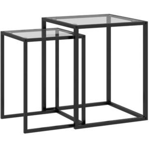 OKWISH SADA odkladacích stolíkov 42/42/51 a 33/33/45, 5 cm čierna stohovateľná z tvrdeného skla a ocele vyobraziť
