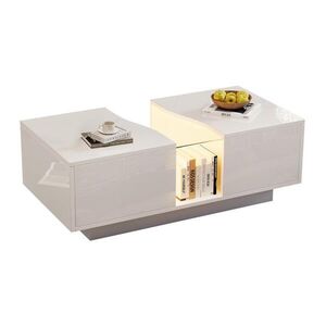 OKWISH KONFERENČNÝ stolík 100/50/35 cm biely z MDF a akrylu s LED osvetlením a 2 zásuvkami vyobraziť