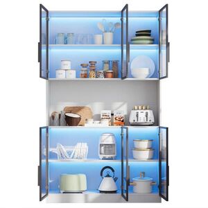 OKWISH VITRÍNA 120/34/200 cm biela z MDF a skla so 6 dverami LED osvetlením a tichým zatváraním vyobraziť