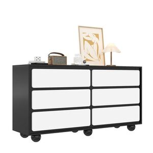 OKWISH KOMODA 140/38/74, 5 cm bielo-čierna zo drevotriesky so 6 zásuvkami a kovovými nohami vyobraziť