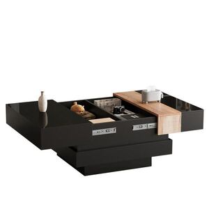 OKWISH KONFERENČNÝ stolík 70/70/39 cm čierny s výsuvnou doskou a skrytým úložným priestorom z MDF vyobraziť