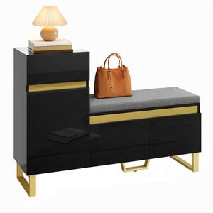 OKWISH SKRINKA na topánky 120/35/85 cm čierna z MDF s lavicou, zásuvkou, dvierkami a otvoreným úložným priestorom vyobraziť